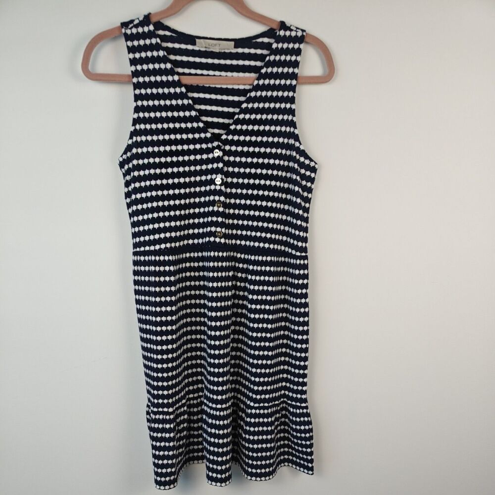 LOFT Women's Navy V Neck Sleveless Knit Swing Dress Size XS